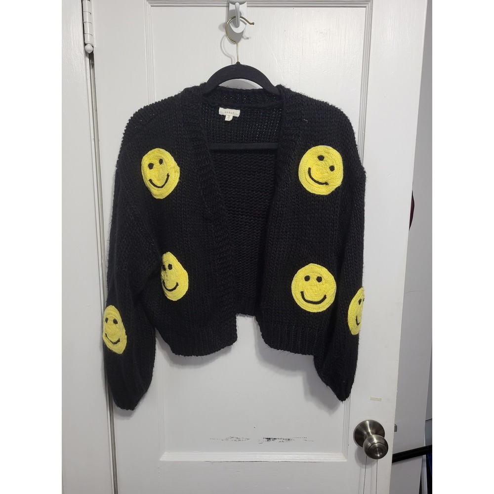 Debut black smiley face open front cardigan small